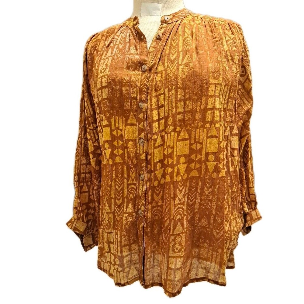 Anthropologie Pilcro The Sidney Batwing Blouse Women XS Brown Cotton Button Down